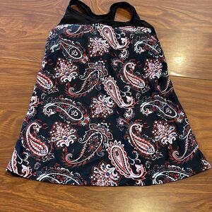 Yonique Womens Tankini Bathing Suit Halter Top Paisley Print Black Small